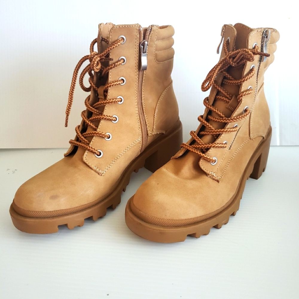 Steve Madden Tan Combat Moto Boots with Nubuck Leather